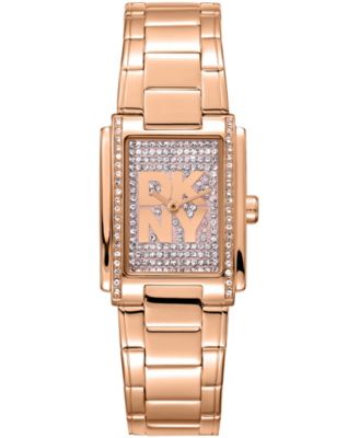 Women's Crustal Dial Crystal Accented Dial Red-Gold Tone Stainless Steel Bracelet Watch, 23 x 30mm