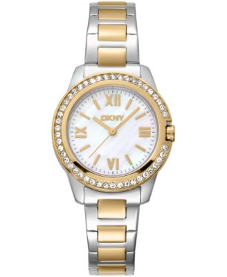 Women's White MOP Dial Crystal Bezel Two-Tone Gold Stainless Steel Bracelet Watch, 30mm