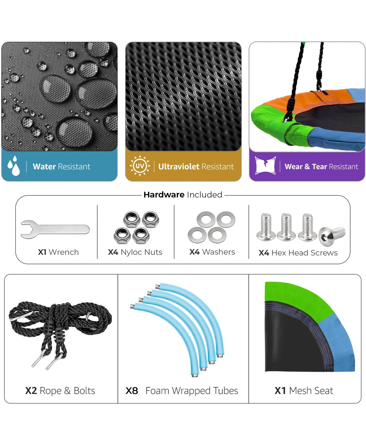Sorbus Saucer Tree Swing in Elite Rainbow - 40 Inch