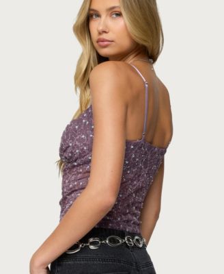 Women's Sequin Layered Bra Cowl Neck Top