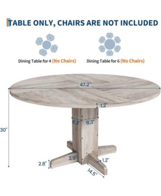 Farmhouse Dining Program 47-Inch Wood Table with a Sturdy Pedestal Base for Seating 4–6 People, Round Dining Table