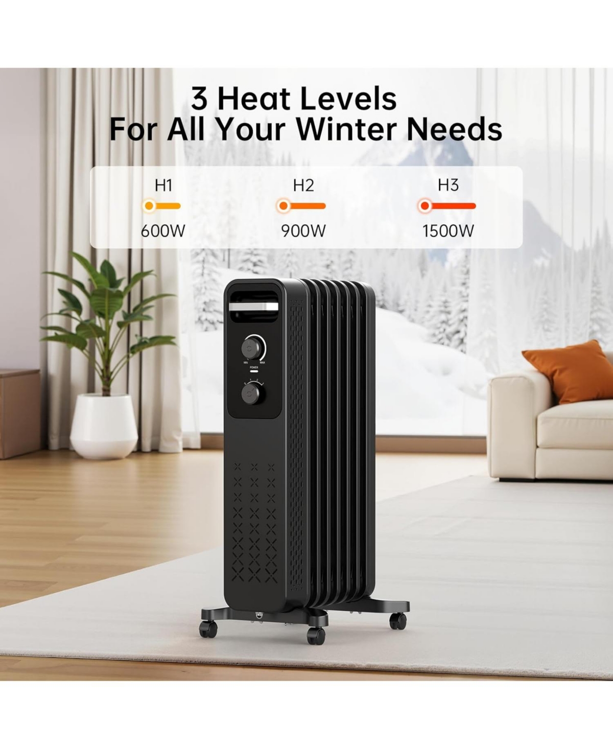 Cowsar 1500W Oil Filled Radiator Heater with Safety Protection