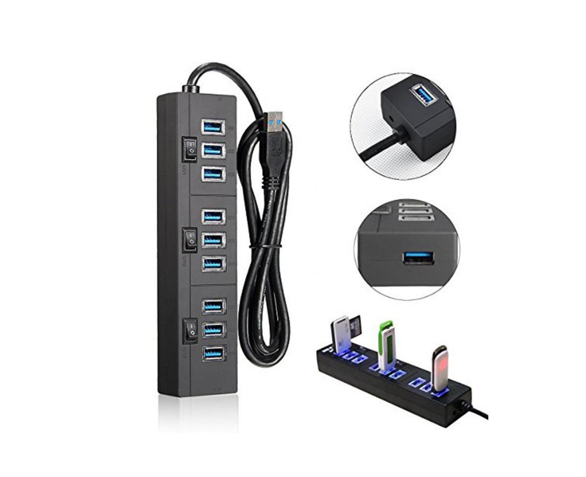 Risokeys Usb 3.0 Hub 10-Port Expander, for Laptop/Desktop, Portable Usb Hub for Home Office/Gamers/Professionals