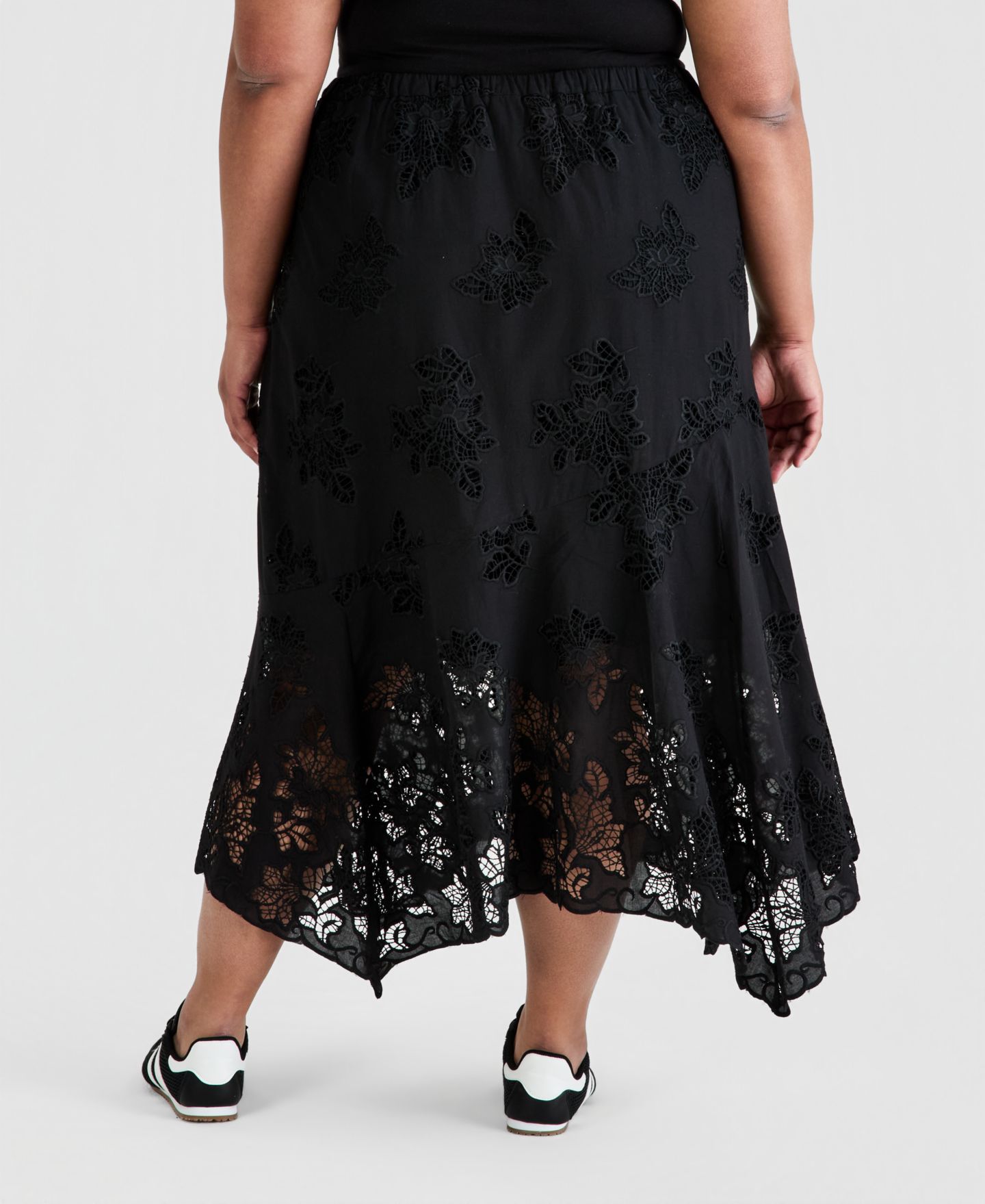 Женская юбка And Now This Trendy Plus Size Embroidered Cotton Midi, цвет: Чёрный — фото 4