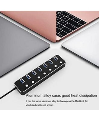 Aluminum 7-Port USB 3.0 Hub - 23.6 inch Cable Sub-Control Switch 5Gbps LED Indicator HUB, Ideal for Home, Office