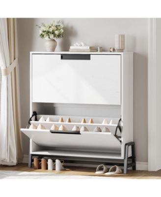 Shoe Cabinet Storage with 2 Flip Drawers, Hidden Shoe Storage Cabinet for Entryway, Adjustable Shoes Rack for Home Hallway, Living Room