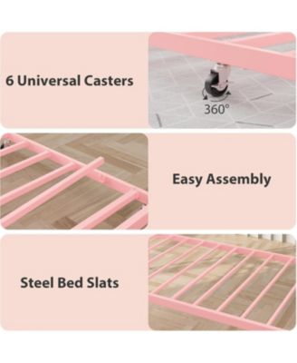 Twin Daybed with Trundle, Metal Sofa Bed Frame with Steel Slat Support, Twin Size Space-Saving Furniture for Living Room, Bedroom