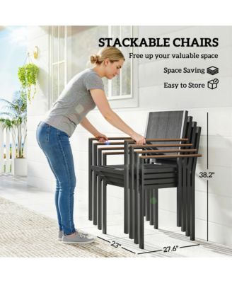 Outdoor Dining Set for 4, Acacia Wood Table and Stackable Chairs