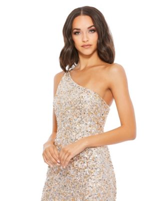 Women's Sequin Embellished One-Shoulder Evening Gown