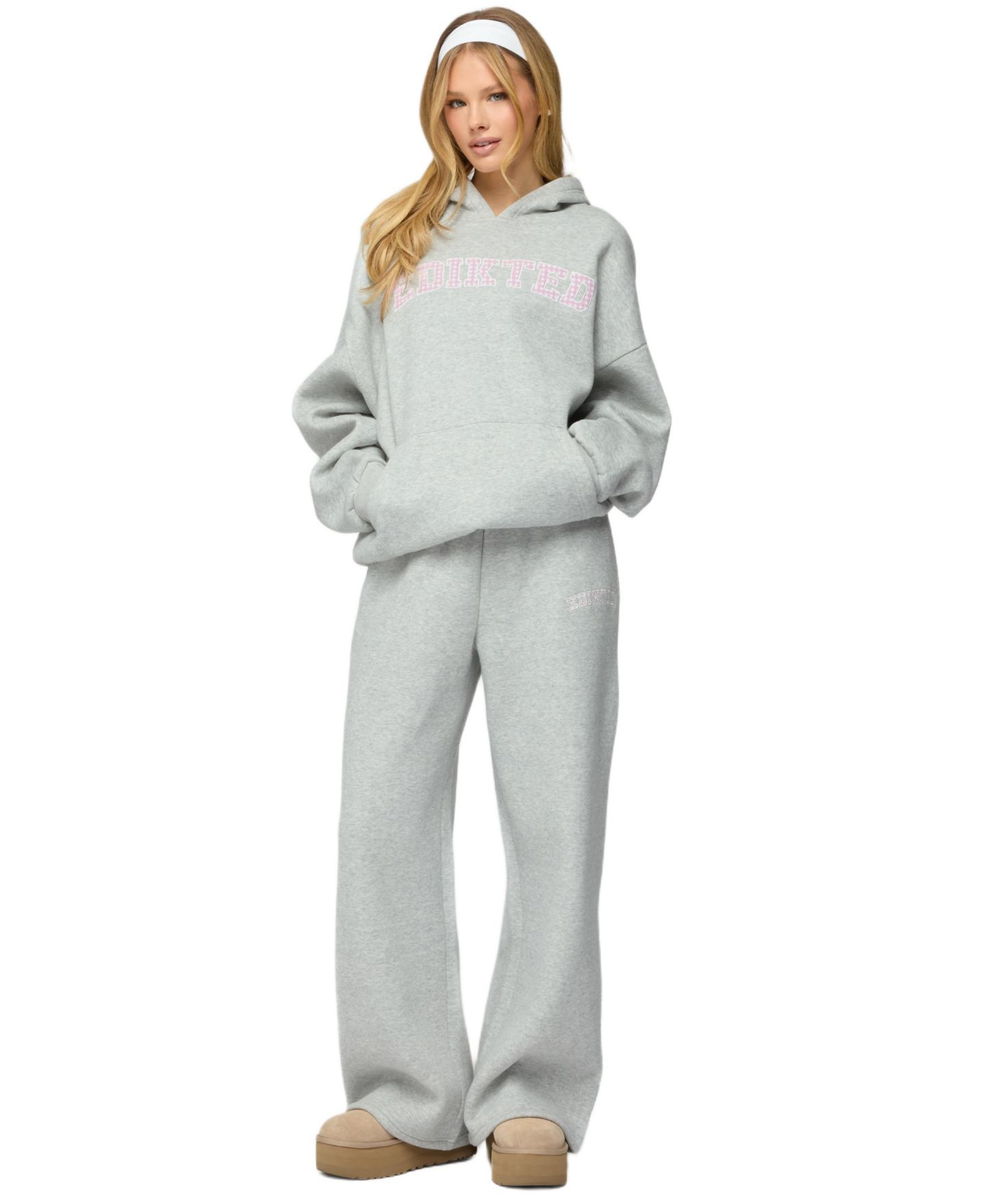 Женские брюки Edikted Lover Wide Leg Sweatpants, цвет: Серый меланжевый — фото 3