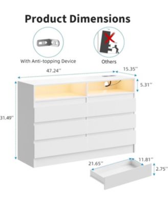 Modern 4 Drawer Dresser with LED Light and Charging Station, Storage Chest with Power Outlet, Accent Double Dresser for Bedroom Living
