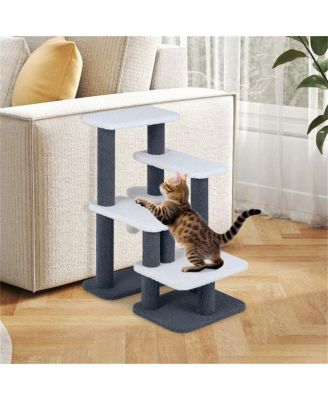 2-in-1 Pet Steps & Activity Center for Elderly Cats and Small Dogs, 4-Level Stairs with Scratching Post
