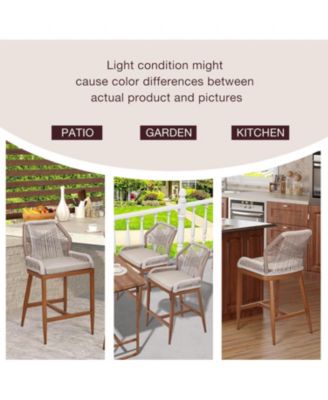 Outdoor Bar Stools Leaf Bohemia Wicker Rattan High Top Patio Chairs Back & Footrest