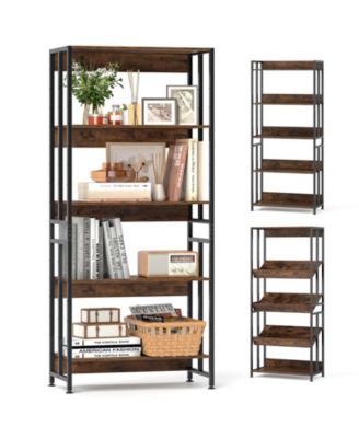 5-Tier Bookshelf with Adjustable and Tiltable Shelves