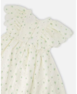 Big Girls Jacquard Dress White Printed Flowers