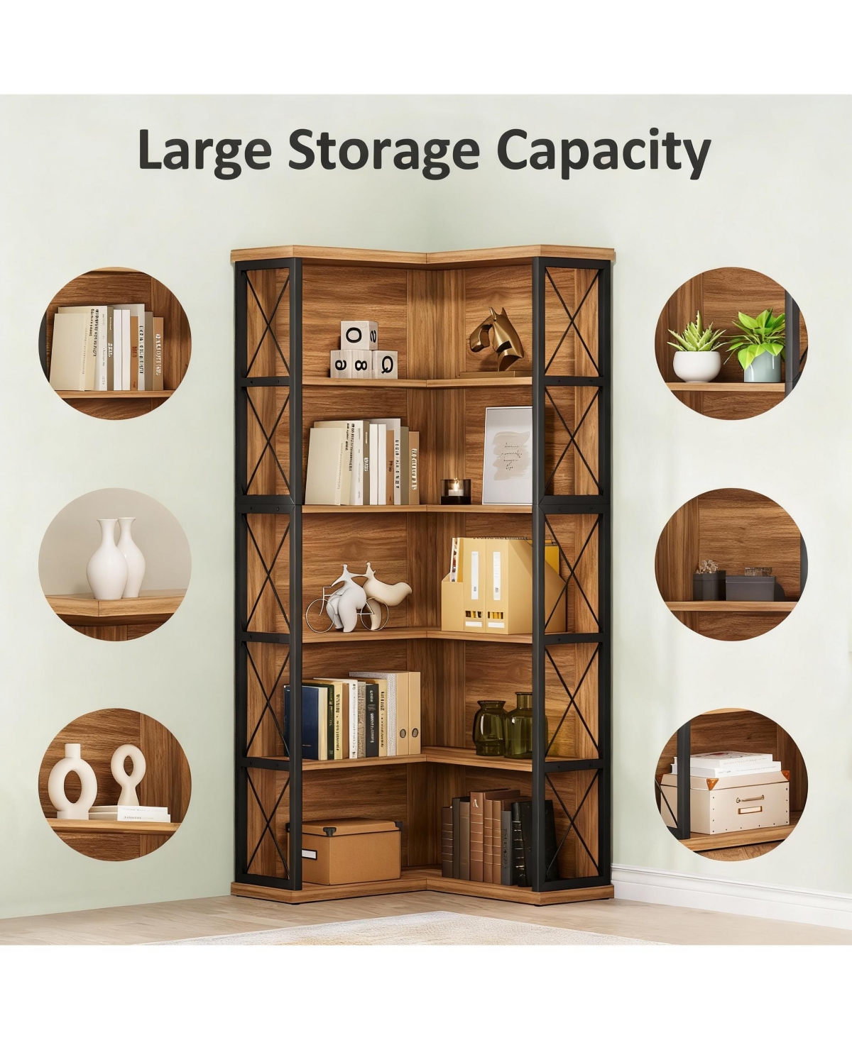 Yigii 5-Tier L-Shaped Corner Bookshelf for Living Room, Home Office