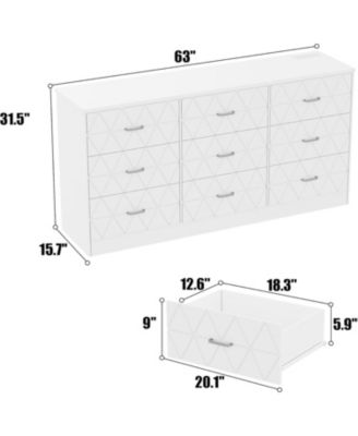 9 Drawer Dresser with USB Charging Station, Modern Wooden Storage Organizer for Bedroom Living Room Hallway