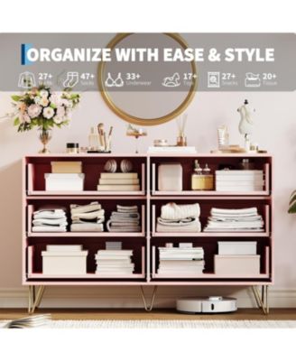 Fluted Dresser for Bedroom with 6 Drawers,47" Wide Modern Chest of Wooden Drawers with Metal Handle,Wide Clothes Storage Organizer