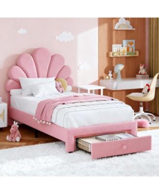 Twin Size Upholstered Bed Frame with 2 Storage Drawers, Adjustable Velvet Headboard, Solid Wood Slats, No Box Spring Needed