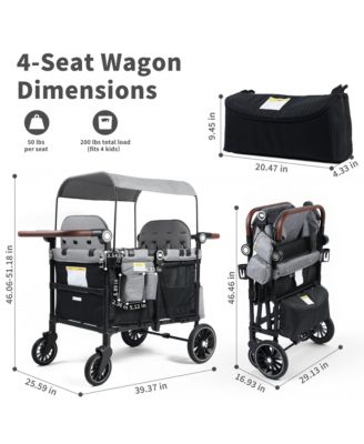All-Terrain 4-Seat Stroller Wagon with Canopy, Shock-Absorbing Wheels, Snack Tray, Storage Bag & Adjustable Handle