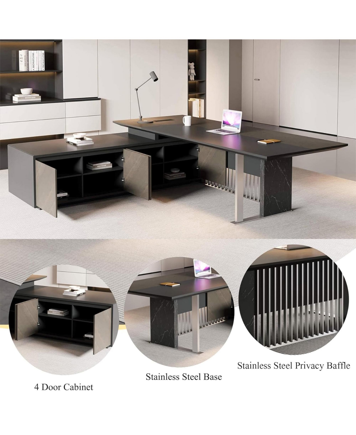 logicfox 86inch Large L Shaped Executive Desk with Universal Charging Ports and Cable Management