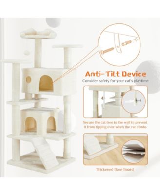 54in Beige Multi-Functional Cat Tree: Climbing Frame, Lounge, Detachable Toy