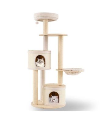 Wood Cat Tree, 60-Inch Tall Multi-Level Tower with Sisal Scratching Posts & Condos, Sturdy Structure for Indoor Cats