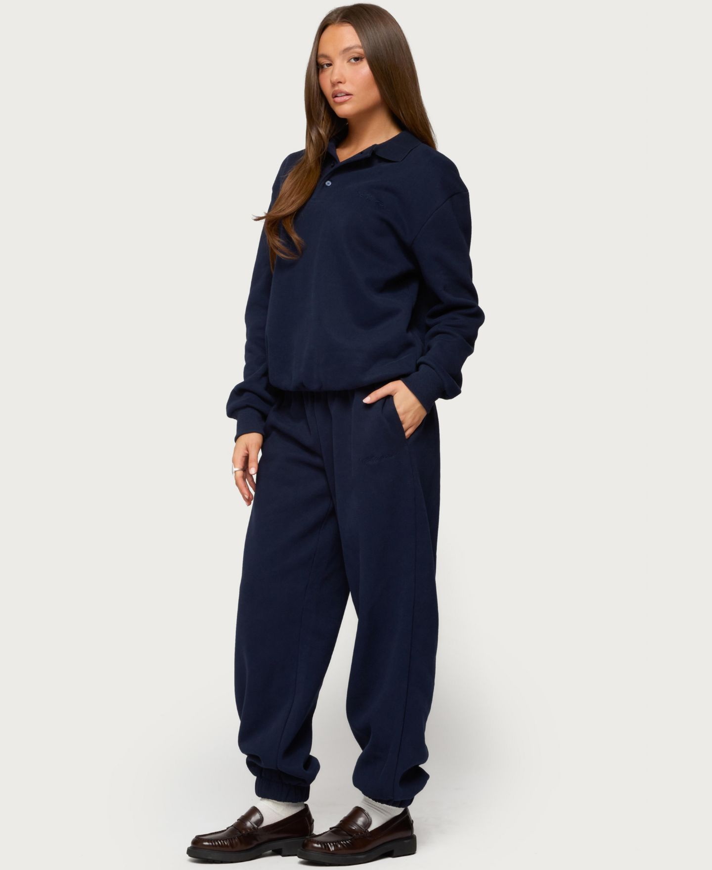 Женская толстовка Edikted Jayce Oversized Polo Sweatshirt, цвет: Тёмно-синий — фото 3