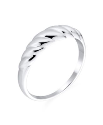 Twisted Rope Dome Croissant Ring Thin Band .925 Sterling Silver