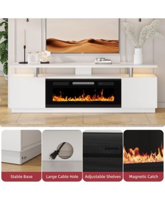 70'' Fireplace TV Stand with 36'' Electric Fireplace, High Gloss Entertainment Center for TVs Up to 80