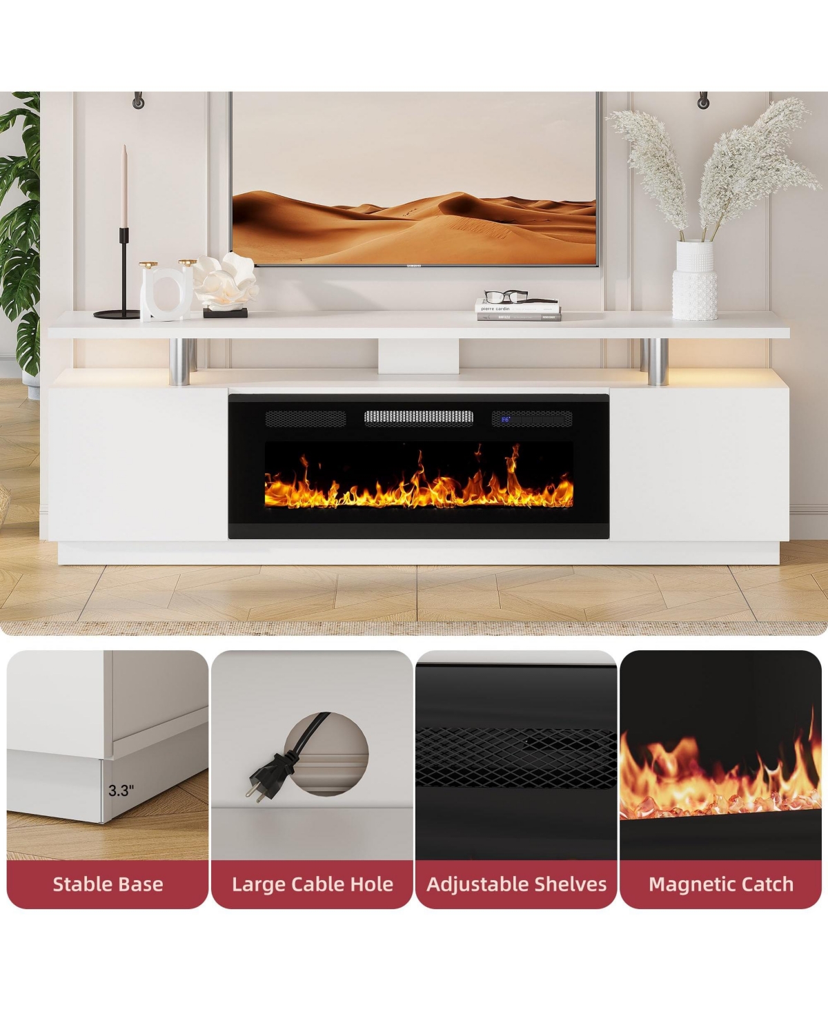 gaomon 70'' Fireplace Tv Stand with 36'' Electric Fireplace, High Gloss Entertainment Center for TVs Up to 80