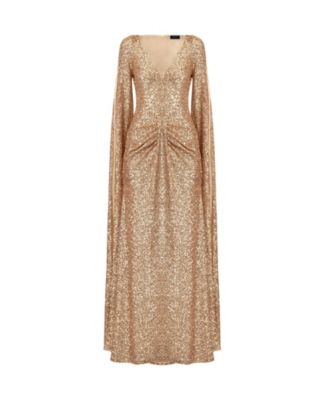 Women's Long Sleeve V-Neck Sequin Evening Dress with Slit