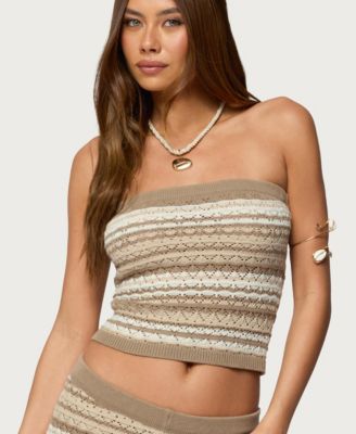 Women's Daphnie Striped Pointelle Knit Tube Top