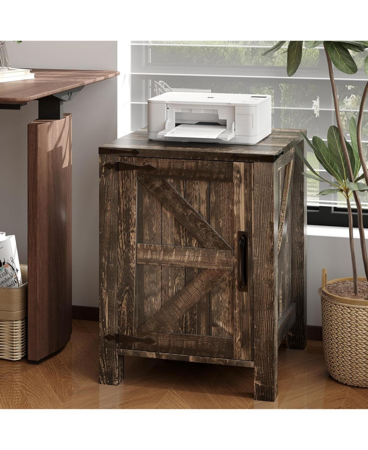 gaomon Rustic Farmhouse Nightstand with Charging Station, Barn Door & Adjustable Storage Shelf