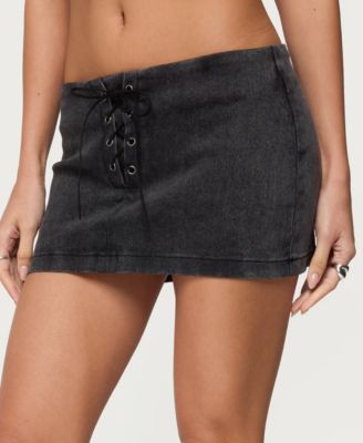 Women's Lace Up Stretchy Denim Mini Skort
