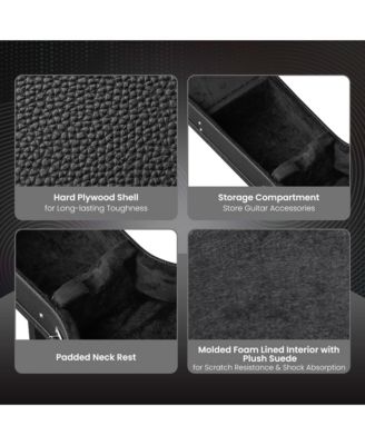 Electric Guitar Wooden Case for LP Les Paul Type w/ Folding Guitar Stand