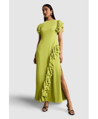 Women's Side Split Ruffle Detail Maxi Dress