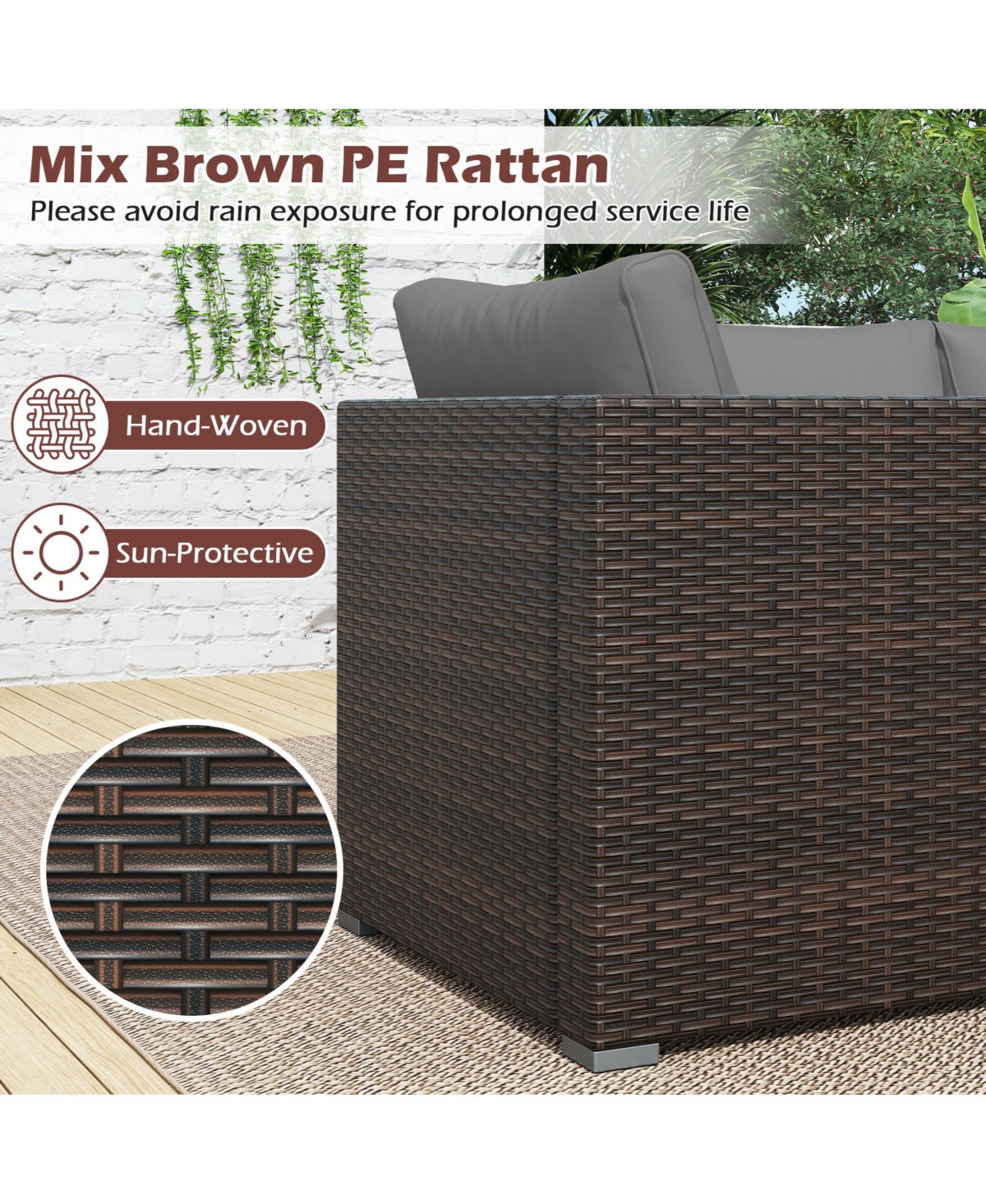 Gymax 3PCS Patio Sectional Sofa Set w/Right Arm & Left Soft Cushions