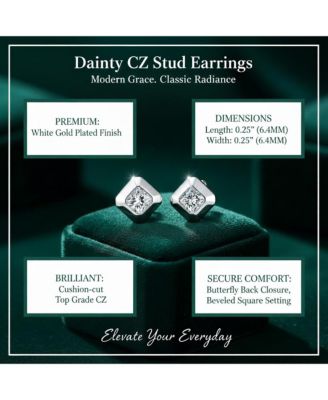 Dainty Gold Plated Cushion-Cut CZ Stud Earrings