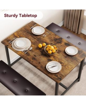 3 Piece Dining Table Set Kitchen Table and Benches for 4 Rectangular Dining Room Table Set with 2 Upholstered Benches