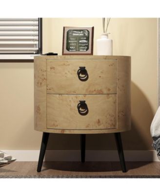 2-Pack Round Side Table with Drawers, 188" Modern Farmhouse Bedside Table, Wood Accent Table with Metal Legs & 300lb Capacity for Living Room