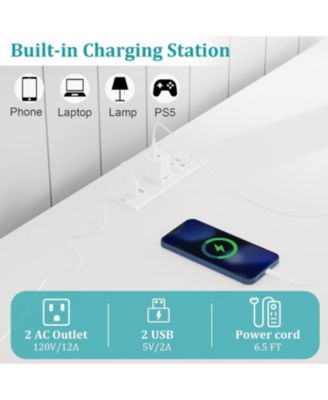 Rattan Sideboard Buffet Cabinet With LED Lights, 2 Drawers 2 Doors Storage Cabinet, Modern Console Table With Power Outlet & Adjustable Shelves