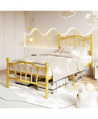 Twin Size Metal Bed Frame, Twin Bed Frames for Girls, Twin Platform Bed with Heart-Shaped Design Headboard&Footboard, Heavy-Duty