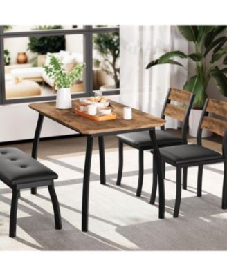 Dining Table Set for 4,Wooden Kitchen Table with Upholstered Bench & 2 Cushion Chairs, Space-Saving Dinette Set for Studio,Kitchen,Dining Room