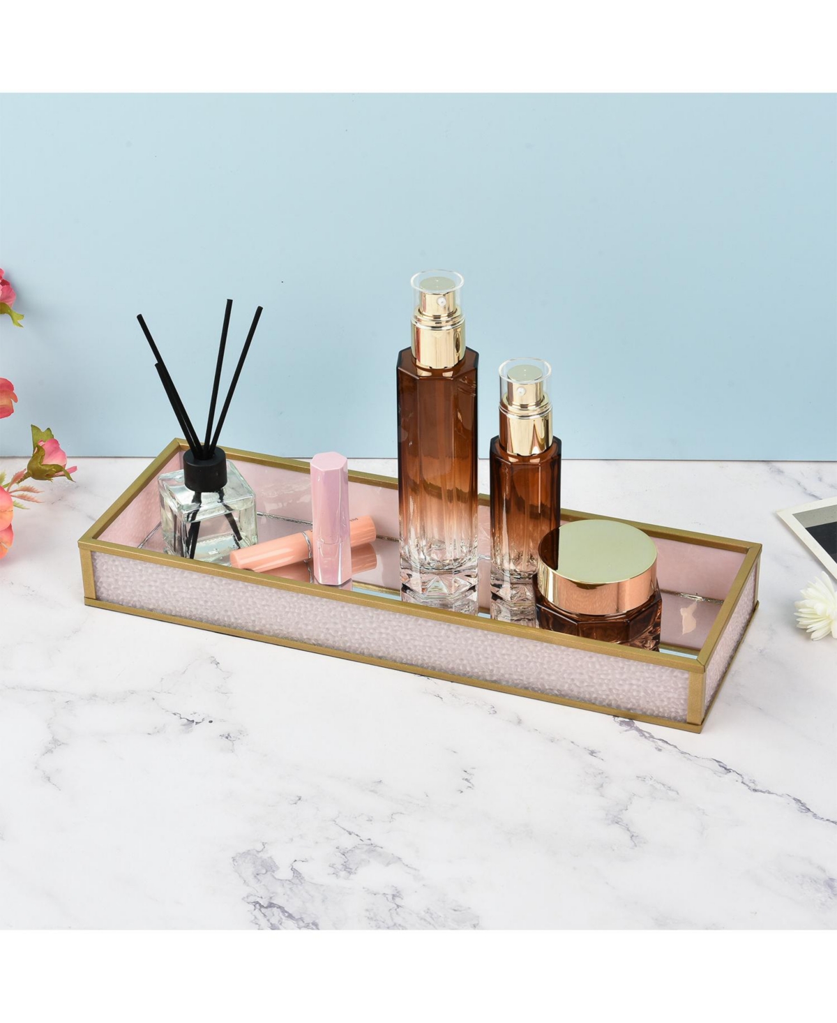 Lauraella Handcrafted Glass Tray, Decorative Storage Tray for Makeup, Jewelry, Desk