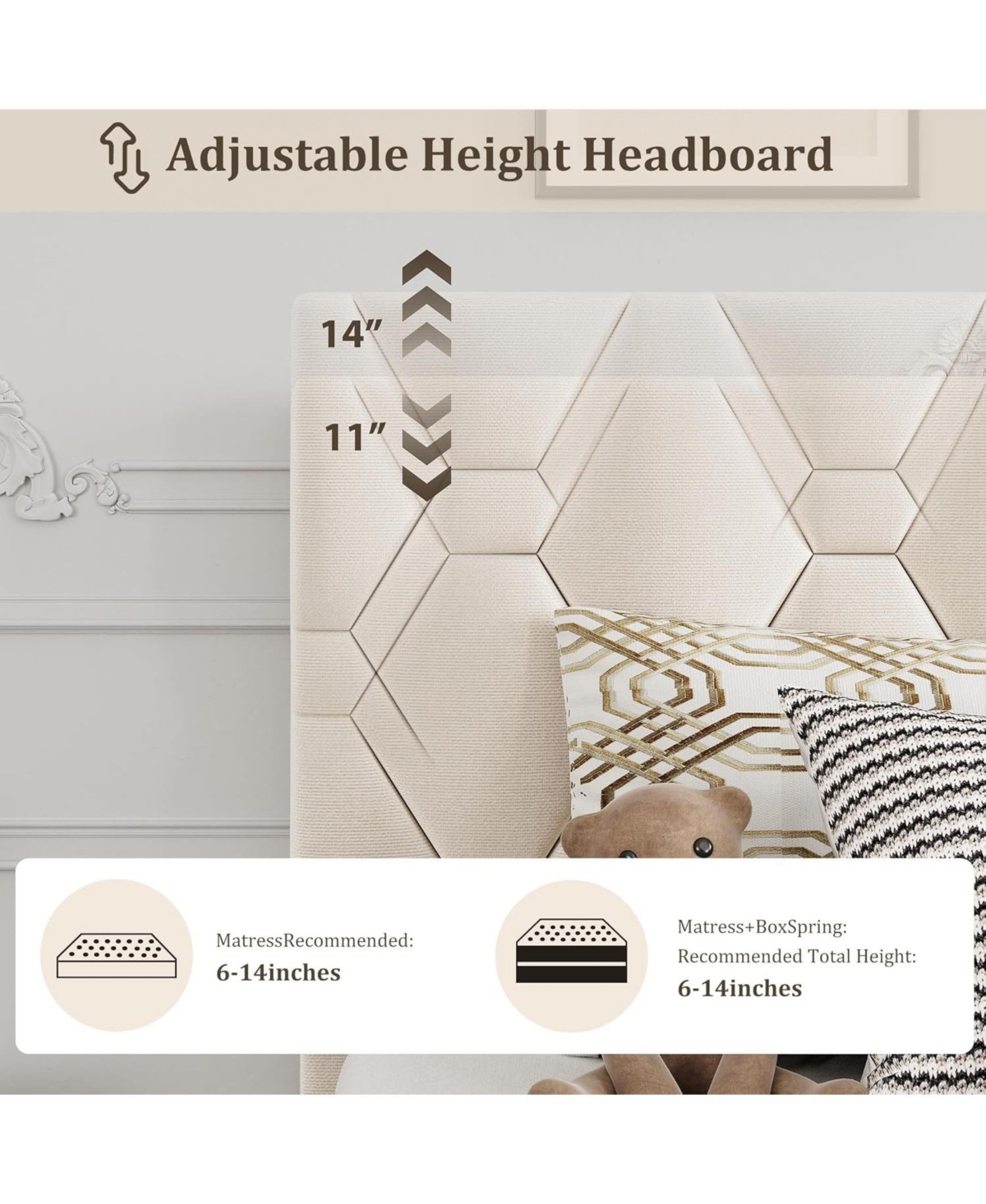 gaomon Bed Frame with Adjustable Headboard, Upholstered Platform Sturdy Wood Slats Support, No Box Spring Needed