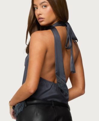 Women's Satin Effect Cowl Neck Scarf Top