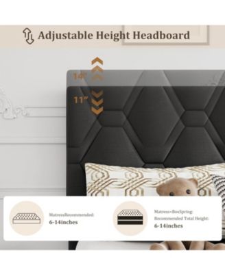 Bed Frame with Adjustable Headboard, Upholstered Platform Bed with Sturdy Wood Slats Support, No Box Spring Needed, Easy Assembly