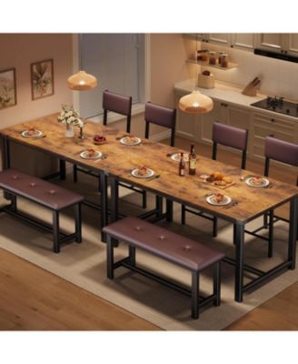 Dining Table Set for 4, Kitchen Table with 2 Upholstered Chairs and Bench, Wood Kitchen Dining Room Set, for Small Space