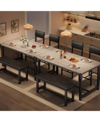Dining Table Set for 4, Kitchen Table with 2 Upholstered Chairs and Bench, Wood Kitchen Dining Room Set, for Small Space